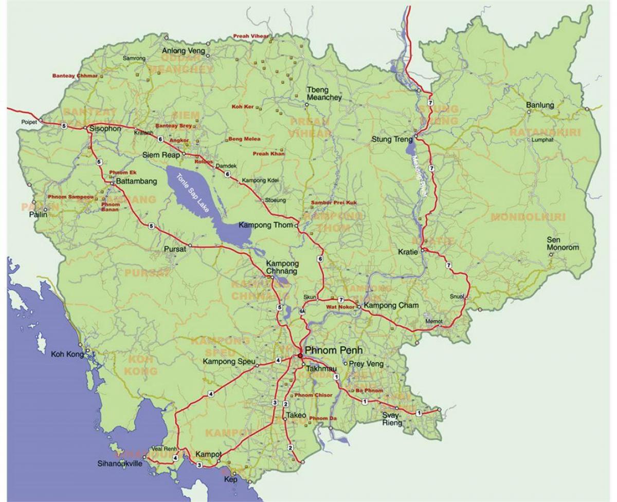 mapa detallado de Cambodia